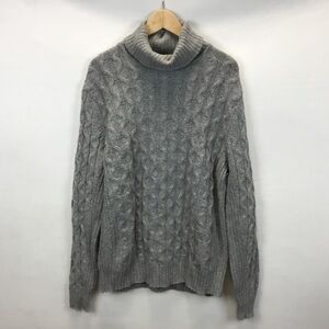 Mutual Weave Men's Cable Knit Turtleneck Sweater Heather Grey Size L